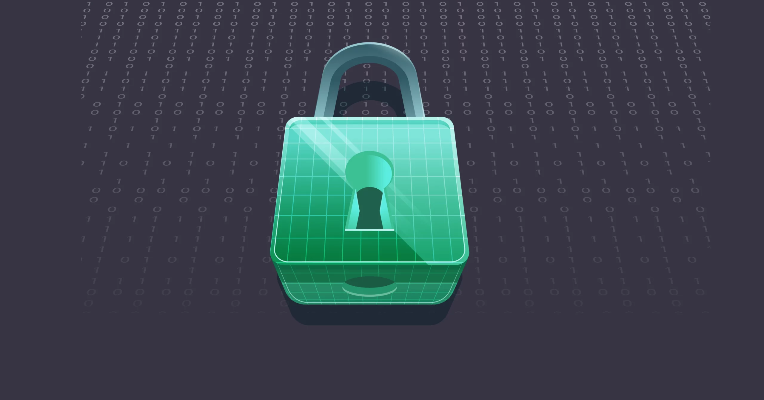 Transparent encryption symbolised with lock on tope of strings of coding