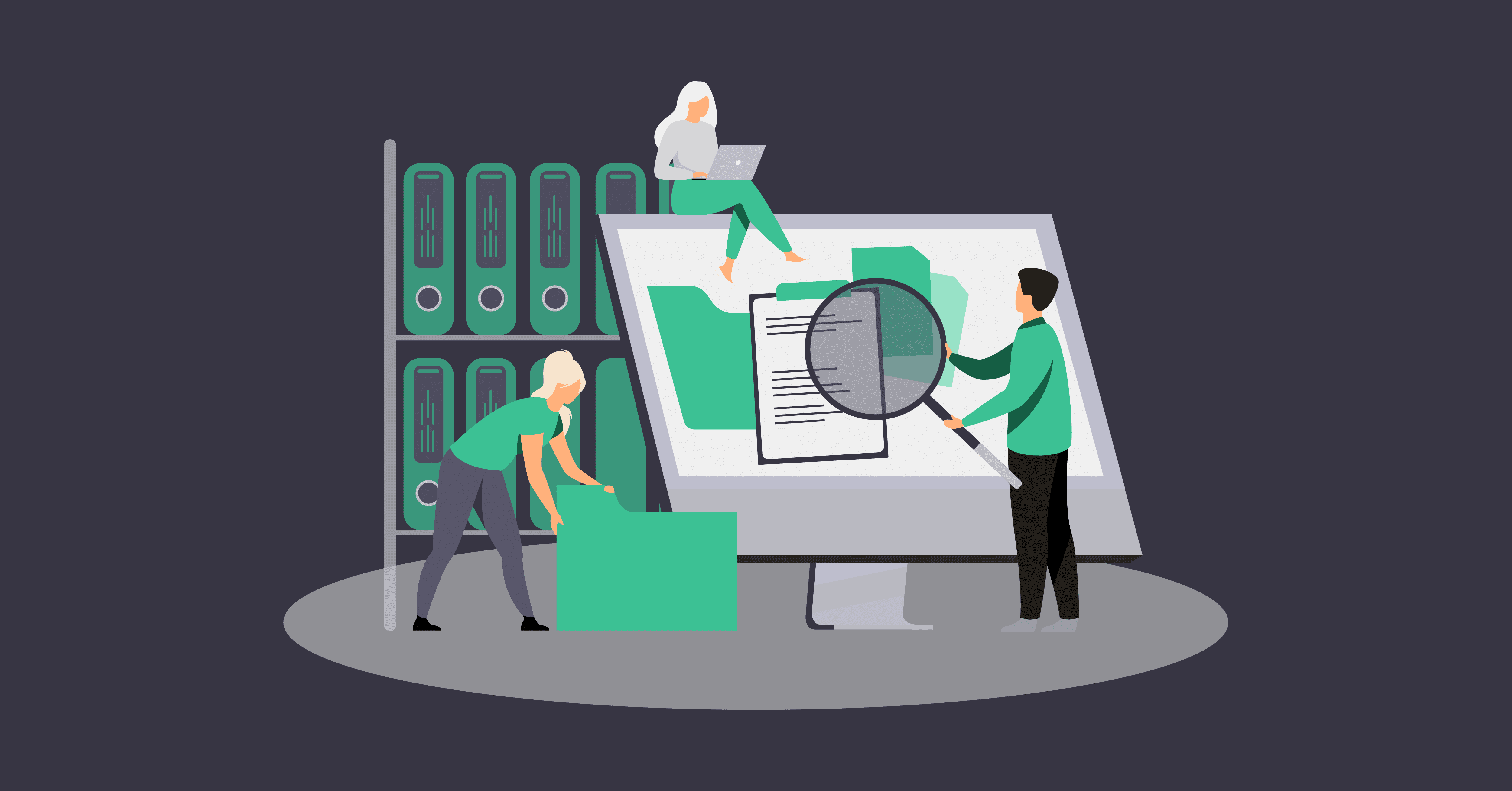 3 people around a computer accessing risk and information